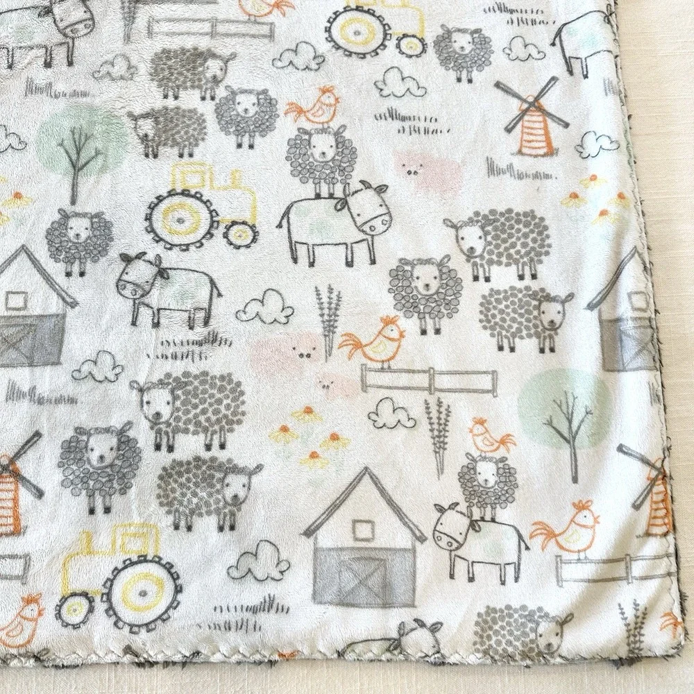E-I-E-I-O Baby Minky Blanket Steel Dimple Farm Sheep Tractor Cow Hard To Find!